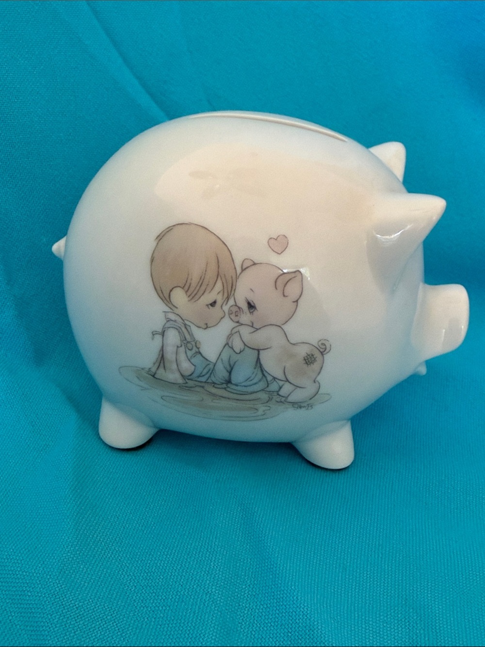 Precious Moments White Glossy Ceramic Piggy Bank